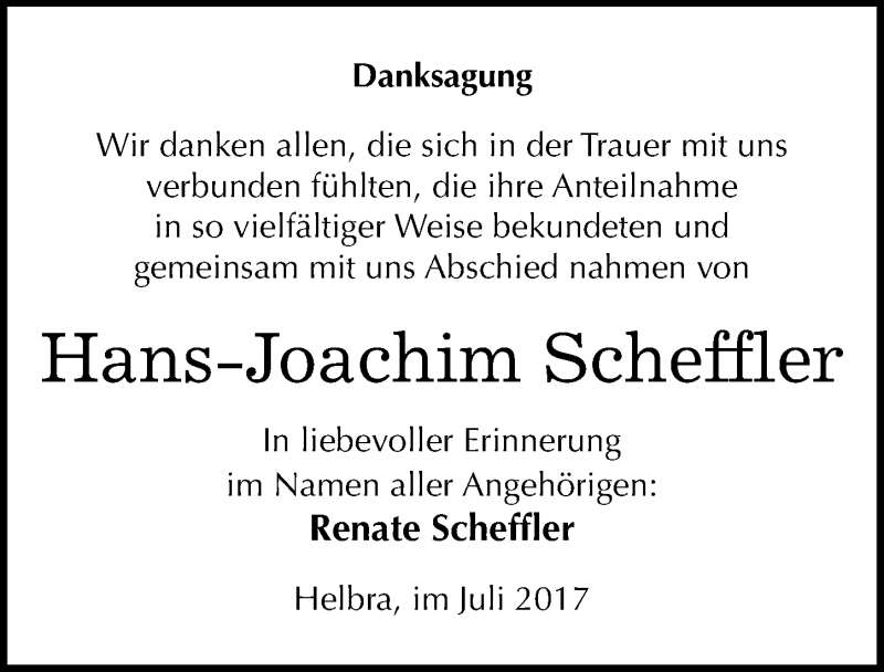 Traueranzeigen Von Hans Joachim Scheffler Abschied Nehmen De