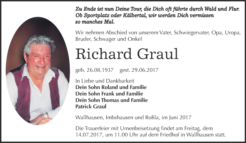 Traueranzeigen Von Richard Graul Abschied Nehmen De