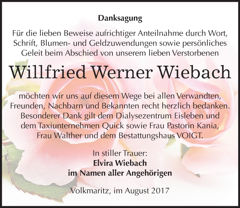 Traueranzeigen Von Wilfried Werner Wiebach Abschied Nehmen De