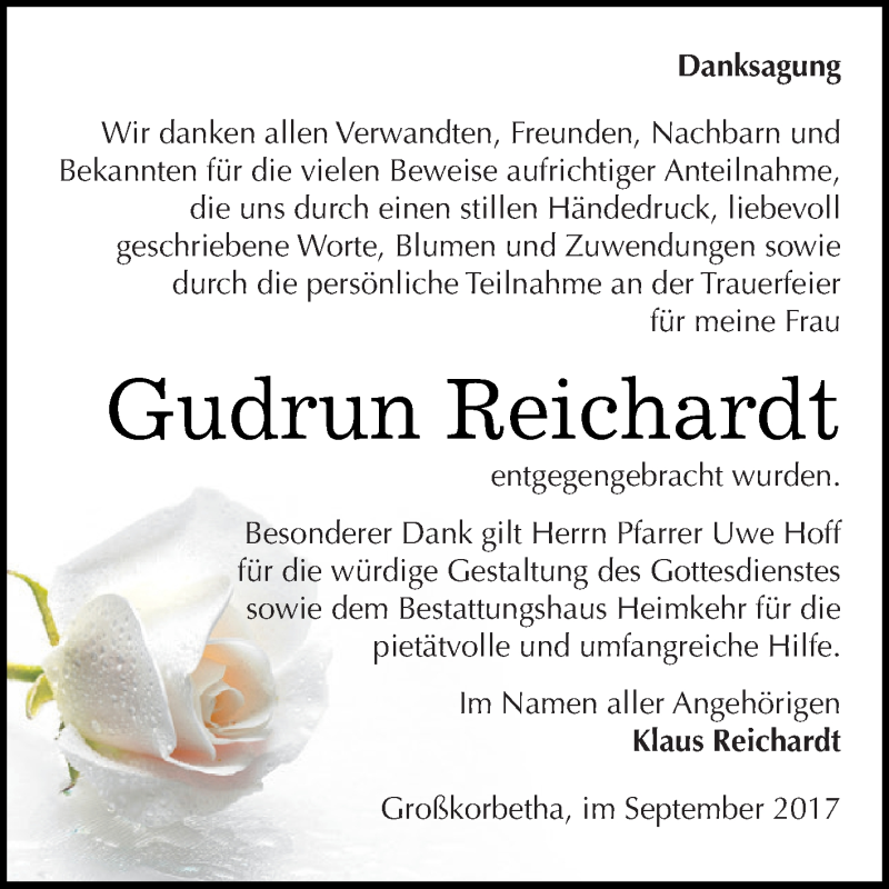 Traueranzeigen Von Gudrun Reichardt Abschied Nehmen De