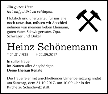 Traueranzeigen Von Heinz Sch Nemann Abschied Nehmen De