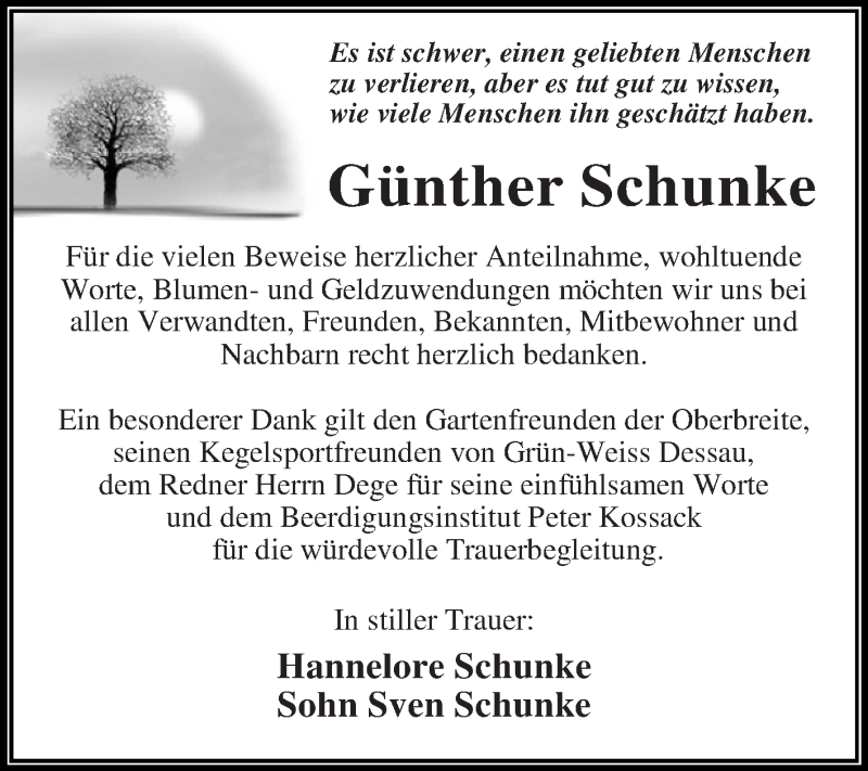 Traueranzeigen Von G Nther Schunke Abschied Nehmen De