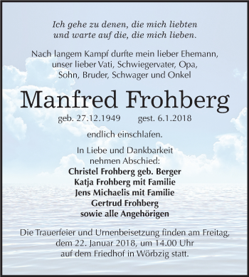 Traueranzeigen Von Manfred Frohberg Abschied Nehmen De