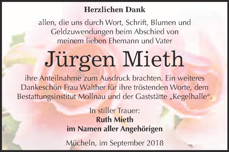 Traueranzeigen von Jürgen Mieth abschied nehmen de