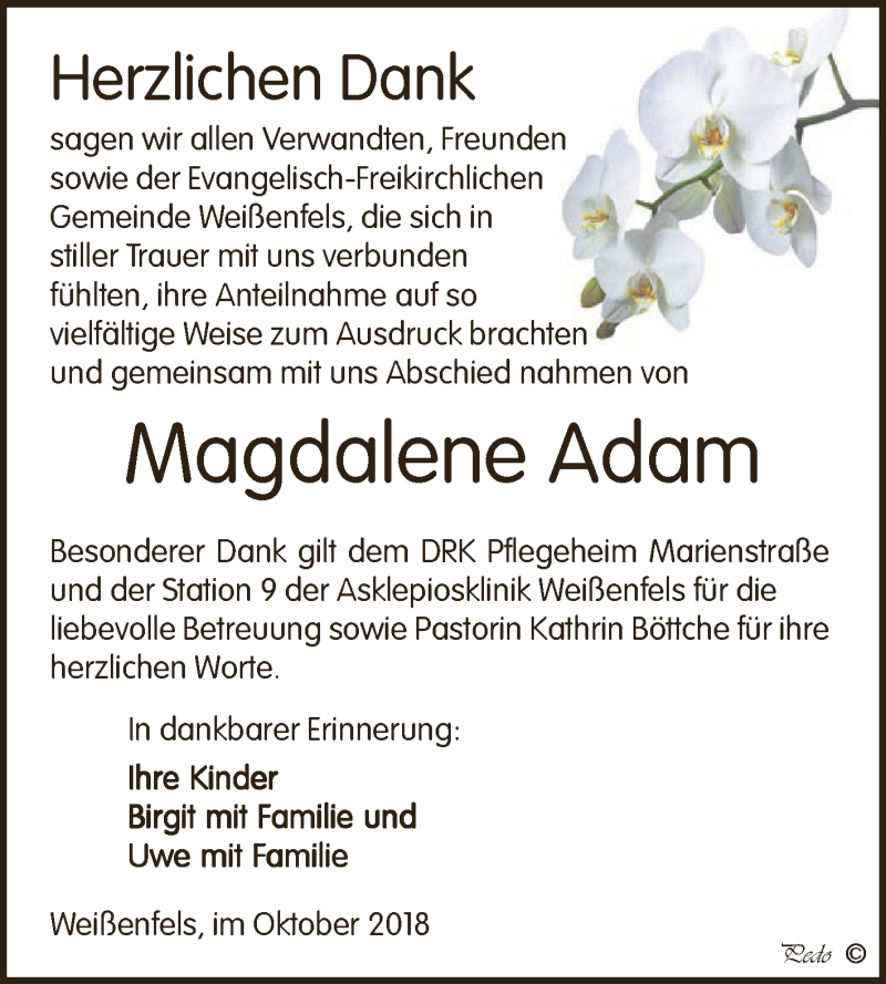 Traueranzeigen Von Magdalene Adam Abschied Nehmen De