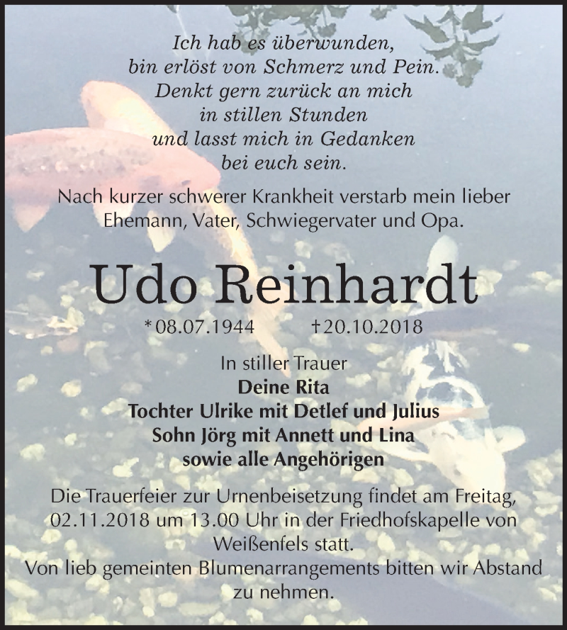 Traueranzeigen Von Udo Reinhardt Abschied Nehmen De