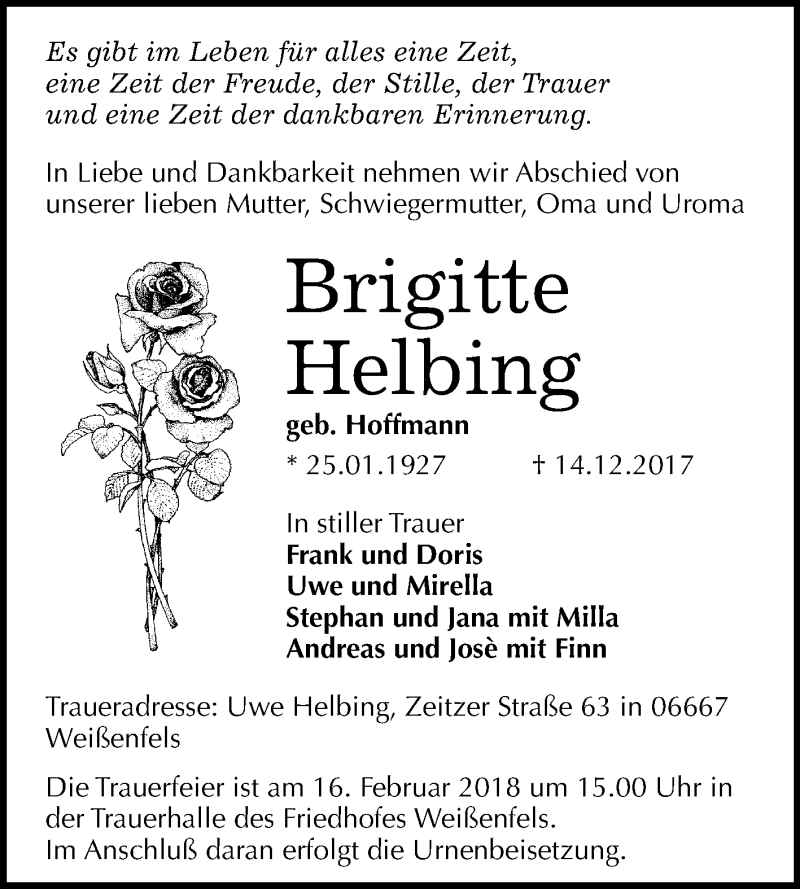 Traueranzeigen Von Brigitte Helbing Abschied Nehmen De