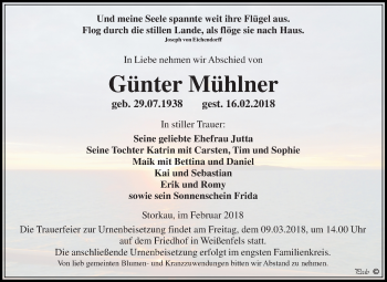 Traueranzeigen von Günter Mühlner abschied nehmen de