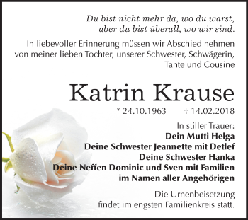 Traueranzeigen Von Katrin Krause Abschied Nehmen De