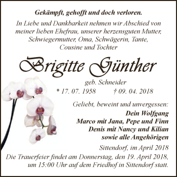 Traueranzeigen Von Brigitte G Nther Abschied Nehmen De