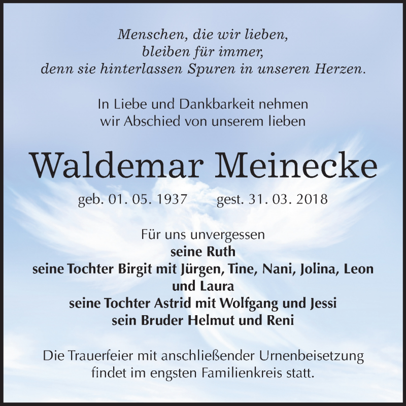 Traueranzeigen Von Waldemar Meinecke Abschied Nehmen De