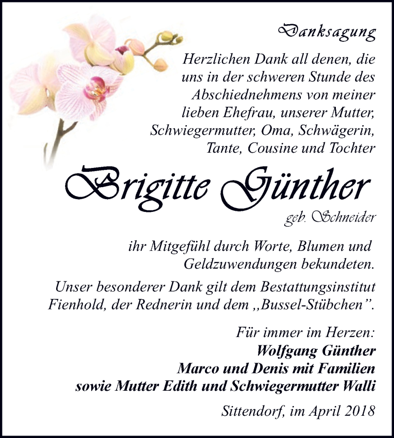 Traueranzeigen Von Brigitte G Nther Abschied Nehmen De