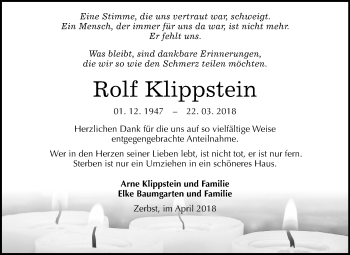 Traueranzeigen Von Rolf Klippstein Abschied Nehmen De