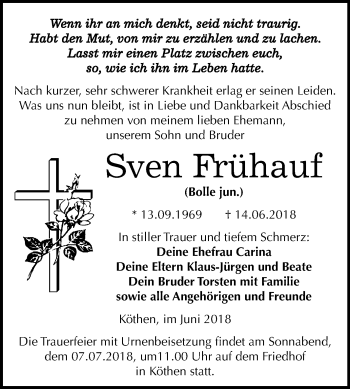 Traueranzeigen von Sven Frühauf abschied nehmen de