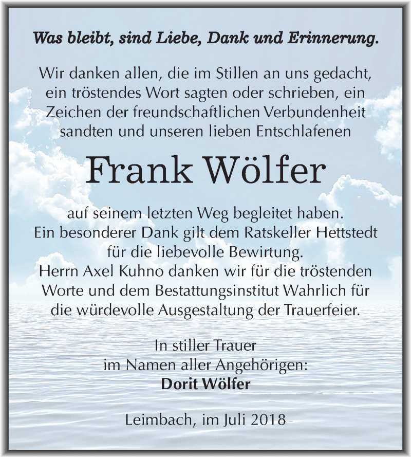 Traueranzeigen Von Frank W Lfer Abschied Nehmen De