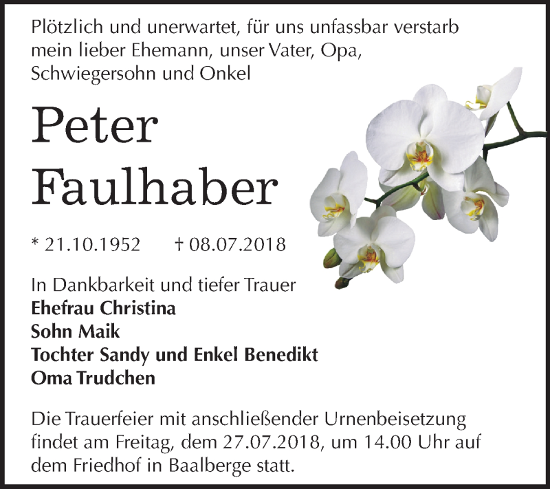 Traueranzeigen Von Peter Faulhaber Abschied Nehmen De