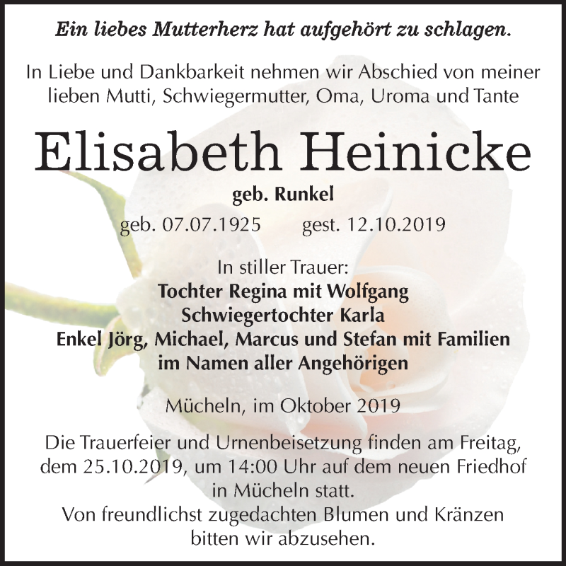 Traueranzeigen Von Elisabeth Heinicke Abschied Nehmen De