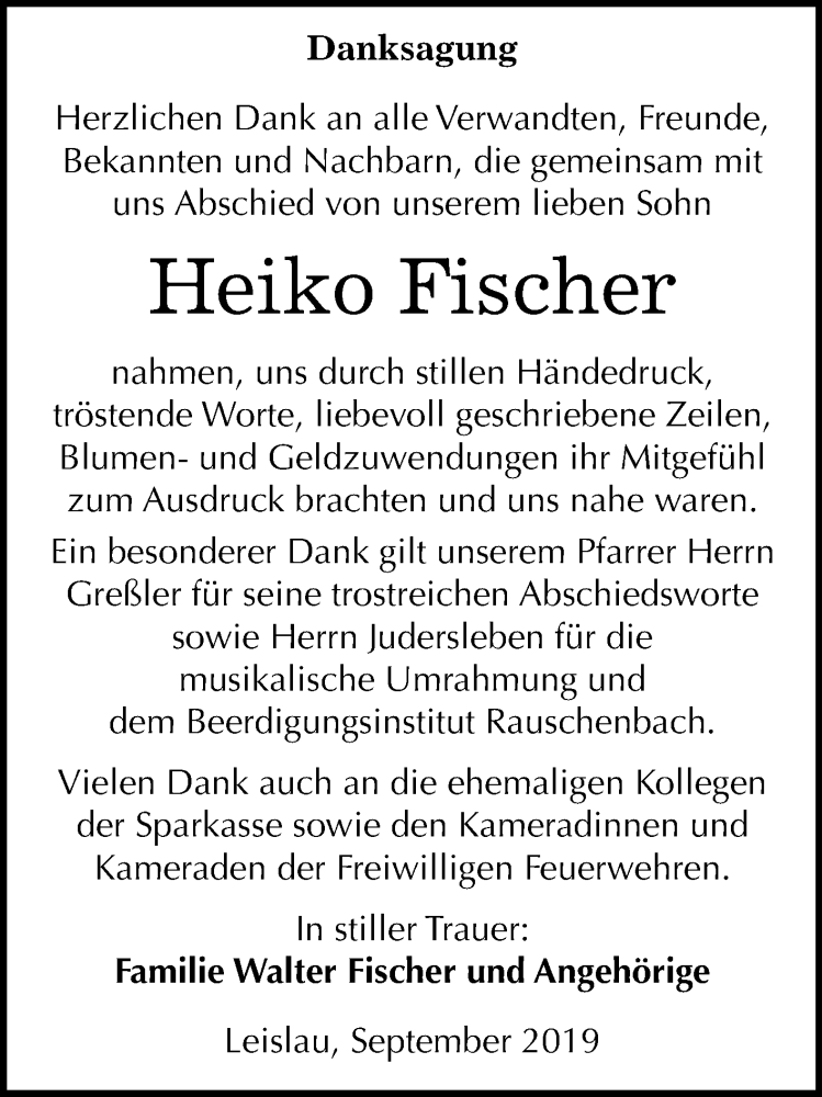 Traueranzeigen Von Heiko Fischer Abschied Nehmen De