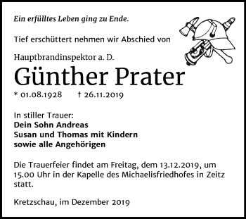 Traueranzeigen von Günther Prater abschied nehmen de