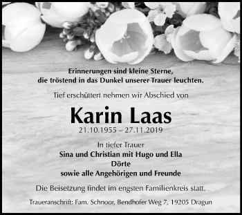 Traueranzeigen Von Karin Laas Abschied Nehmen De