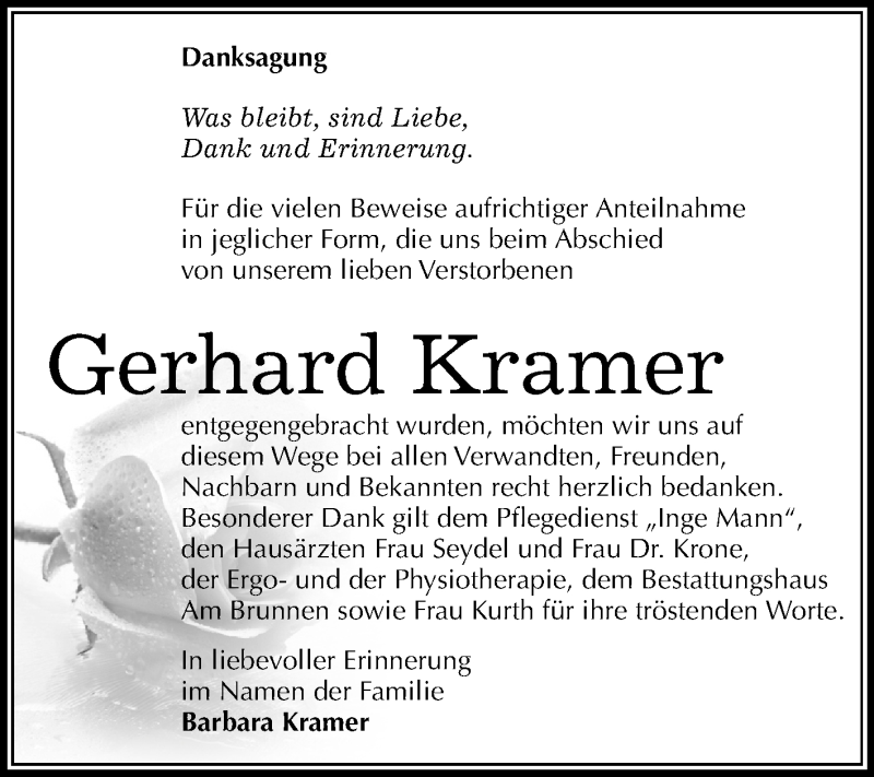 Traueranzeigen Von Gerhard Kramer Abschied Nehmen De