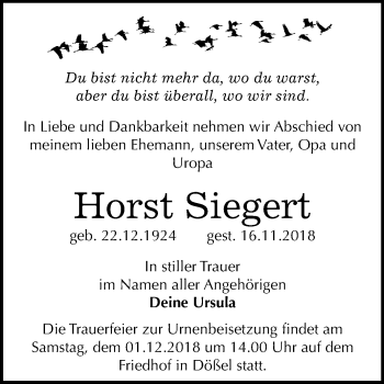 Traueranzeigen Von Horst Siegert Abschied Nehmen De