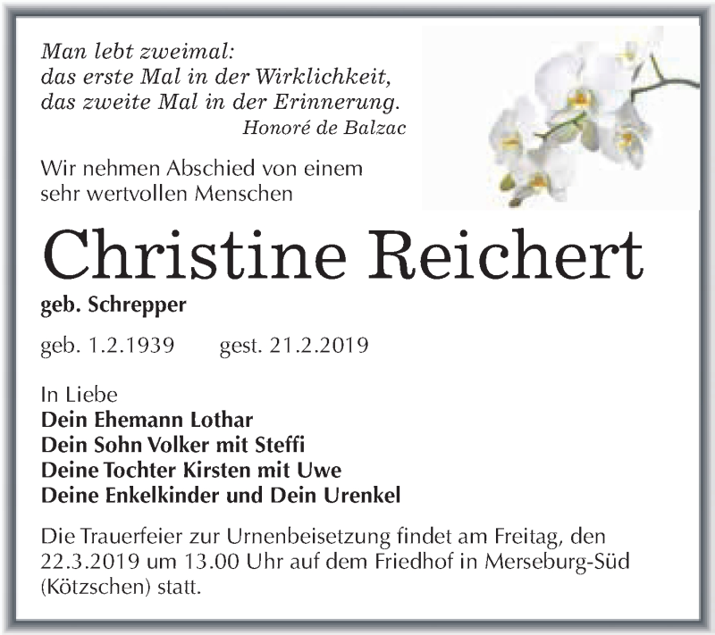 Traueranzeigen Von Christine Reichert Abschied Nehmen De