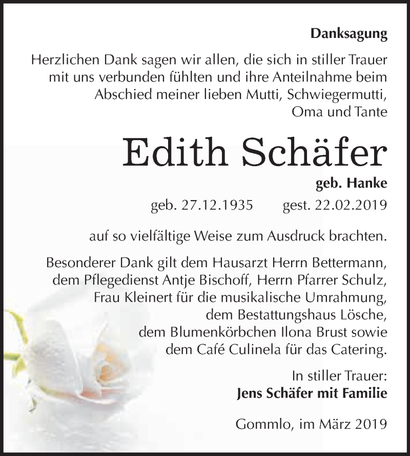 Traueranzeigen von Edith Schäfer abschied nehmen de