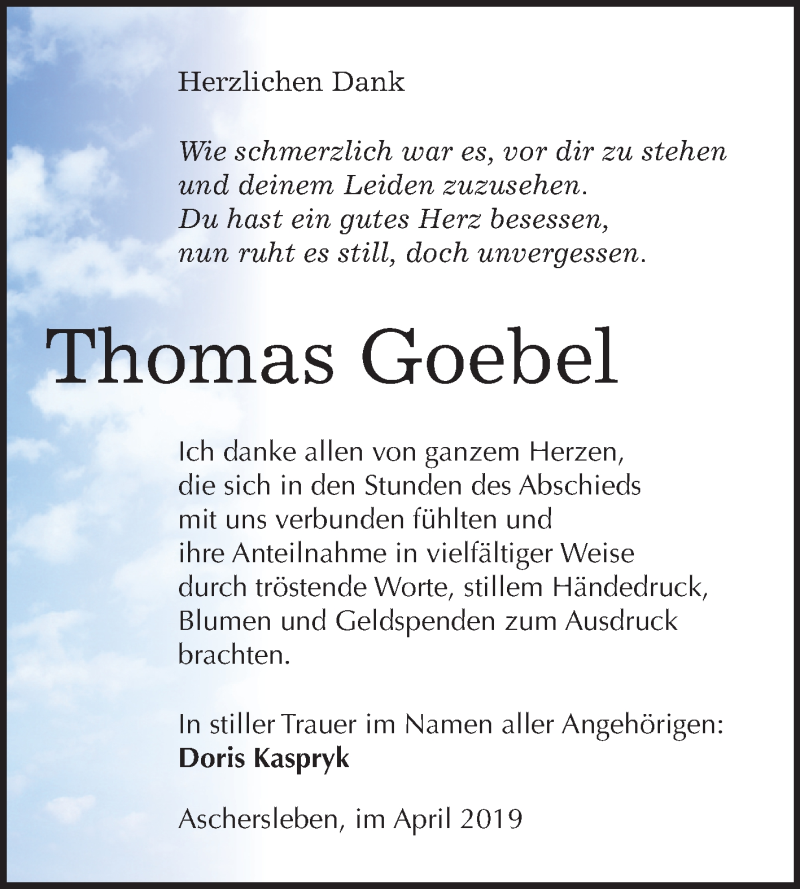 Traueranzeigen Von Thomas Goebel Abschied Nehmen De