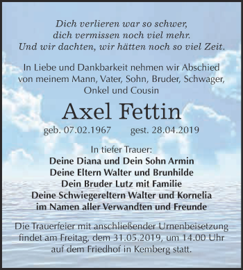 Traueranzeigen Von Axel Fettin Abschied Nehmen De