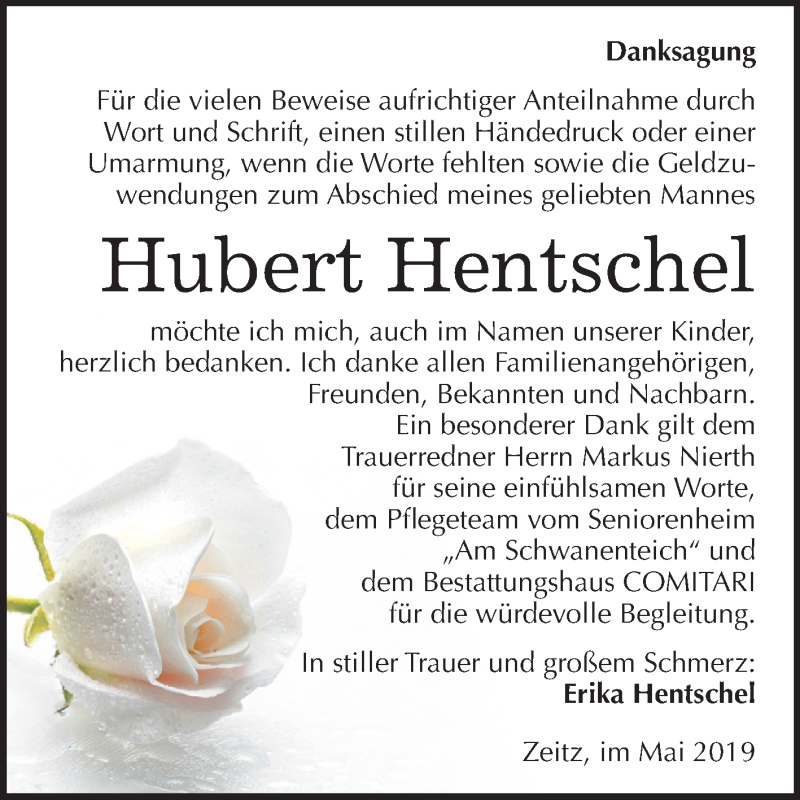 Traueranzeigen Von Hubert Hentschel Abschied Nehmen De