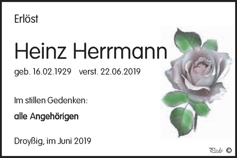 Traueranzeigen Von Heinz Herrmann Abschied Nehmen De