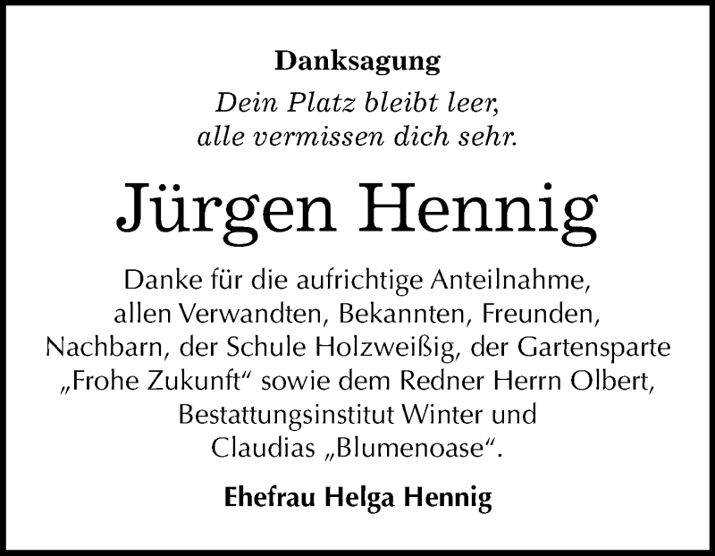 Traueranzeigen Von J Rgen Hennig Abschied Nehmen De