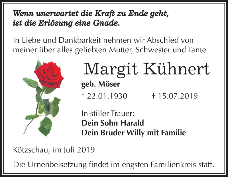 Traueranzeigen von Margit Kühnert abschied nehmen de