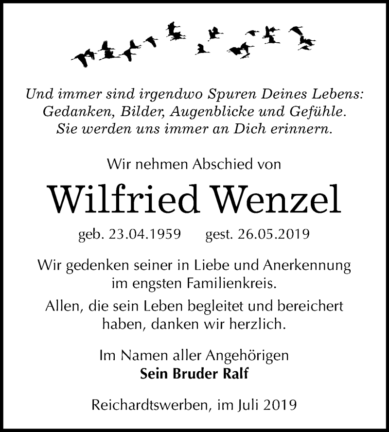 Traueranzeigen Von Wilfried Wenzel Abschied Nehmen De