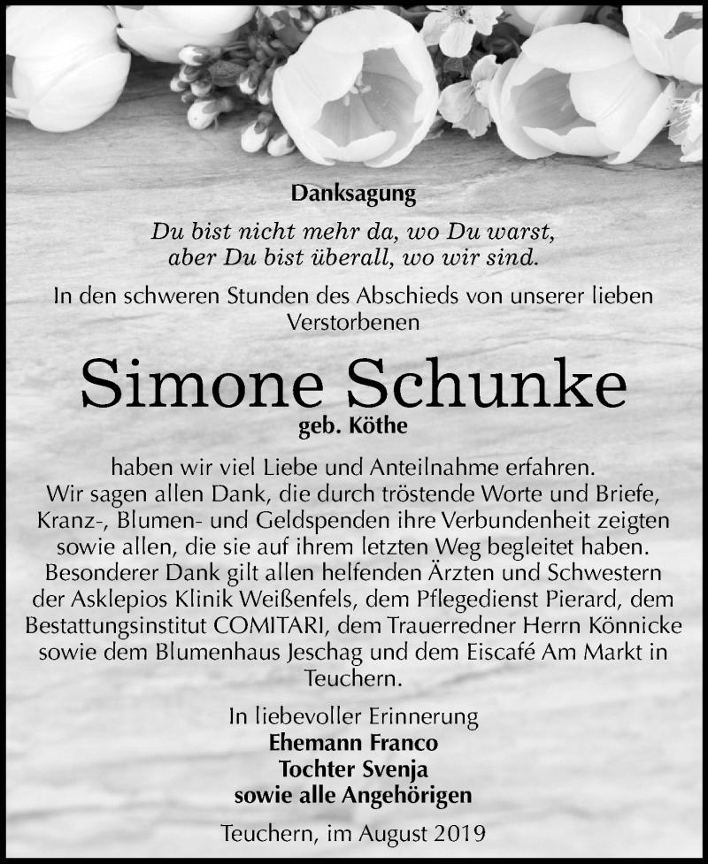 Traueranzeigen Von Simone Schunke Abschied Nehmen De