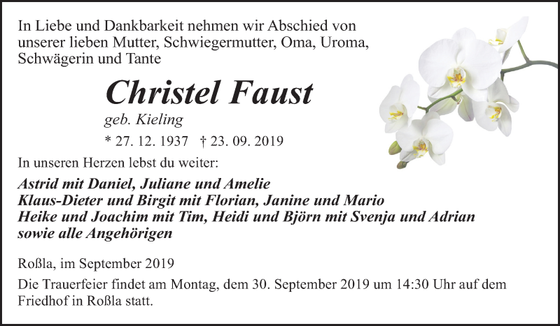 Traueranzeigen Von Christel Faust Abschied Nehmen De