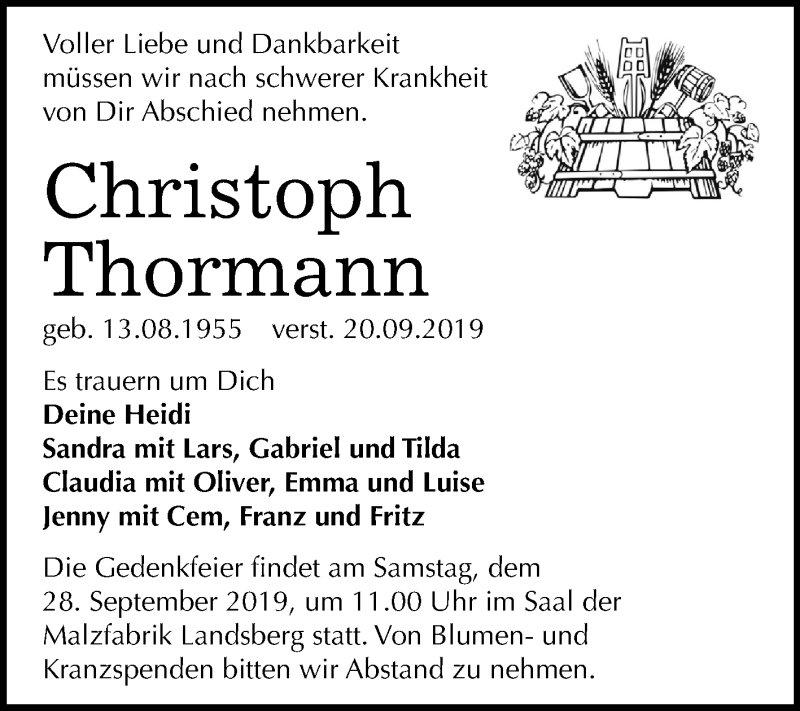 Traueranzeigen Von Christoph Thormann Abschied Nehmen De