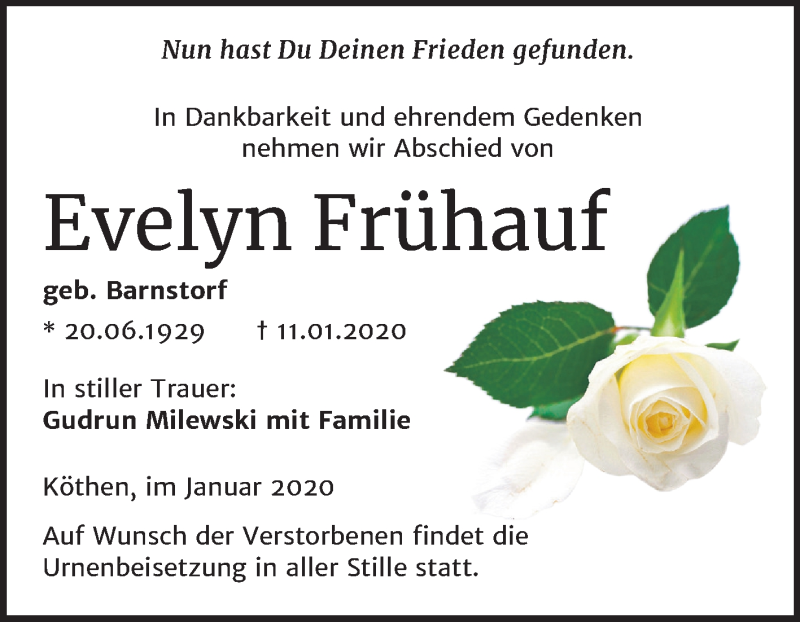 Traueranzeigen von Evelyn Frühauf abschied nehmen de