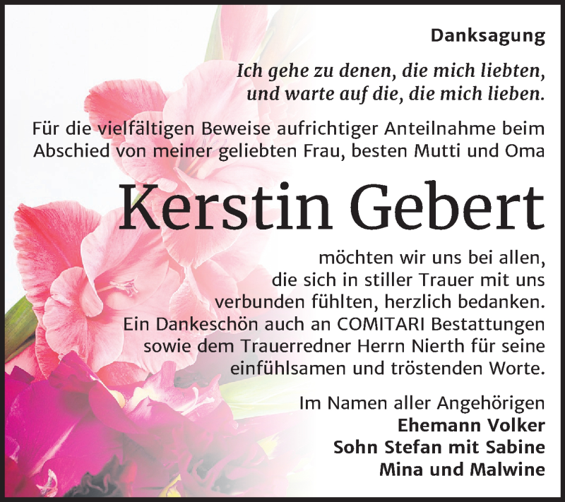 Traueranzeigen Von Kerstin Gebert Abschied Nehmen De