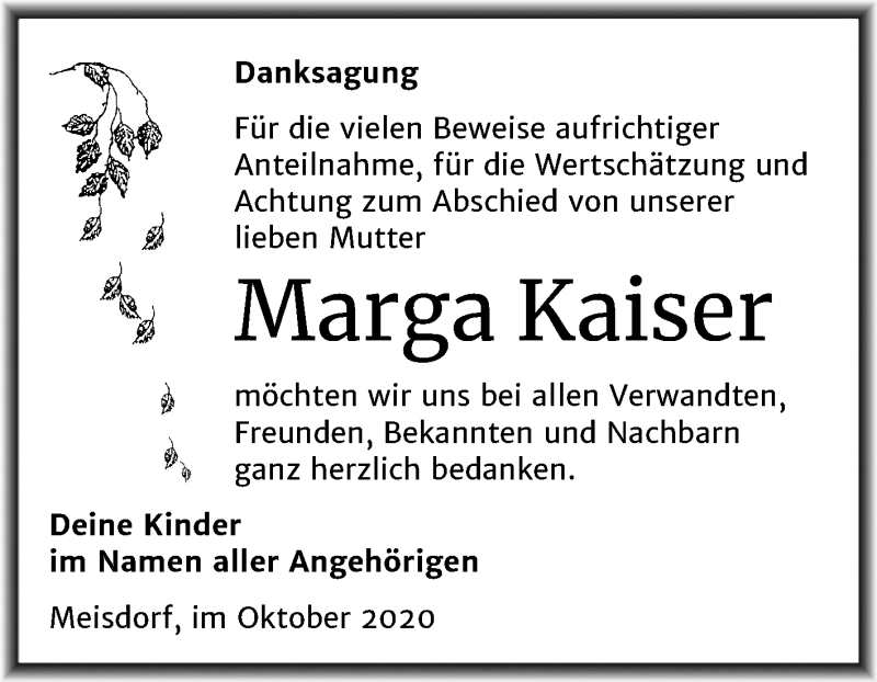 Traueranzeigen Von Marga Kaiser Abschied Nehmen De