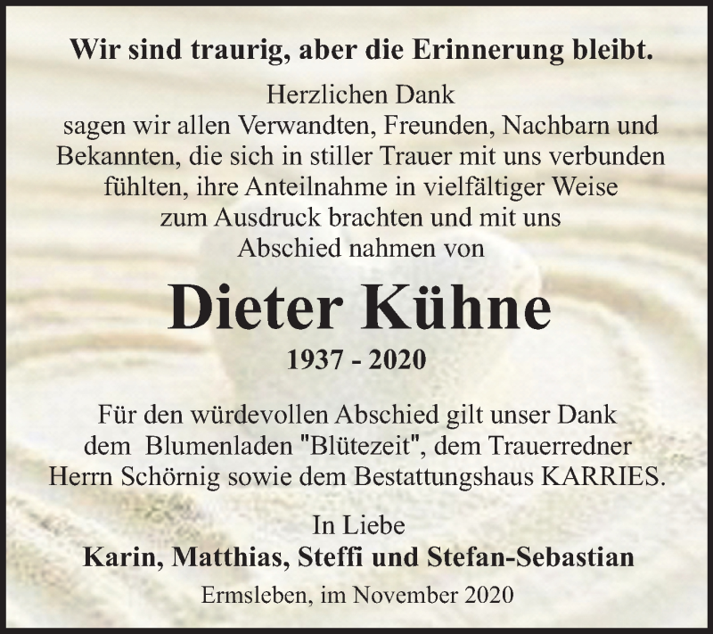 Traueranzeigen von Dieter Kühne abschied nehmen de