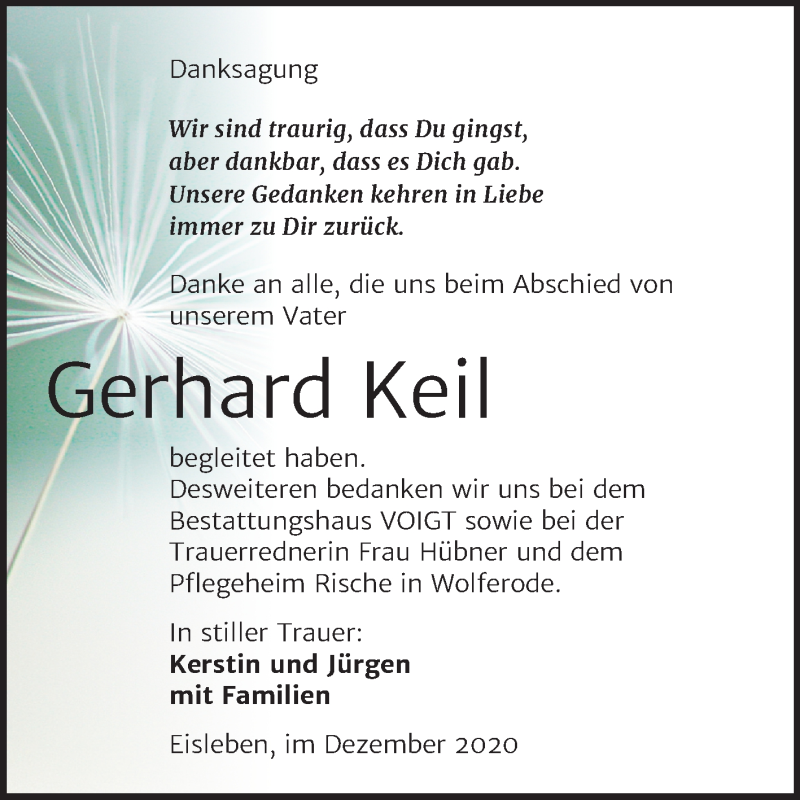 Traueranzeigen Von Gerhard Keil Abschied Nehmen De