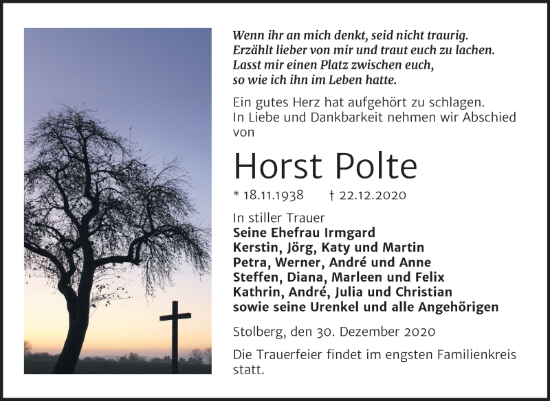 Traueranzeigen Von Horst Polte Abschied Nehmen De