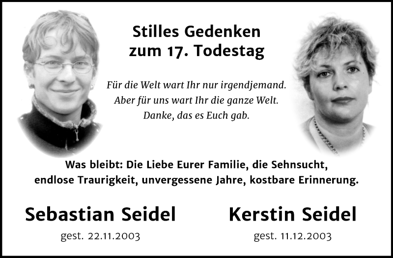 Traueranzeigen Von Sebastian Und Kerstin Seidel Abschied Nehmen De