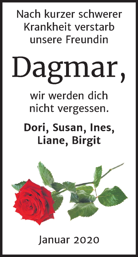 Traueranzeigen Von Dagmar Abschied Nehmen De