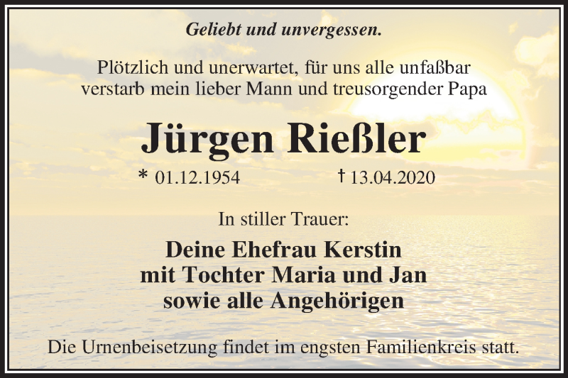 Traueranzeigen von Jürgen Rießler abschied nehmen de