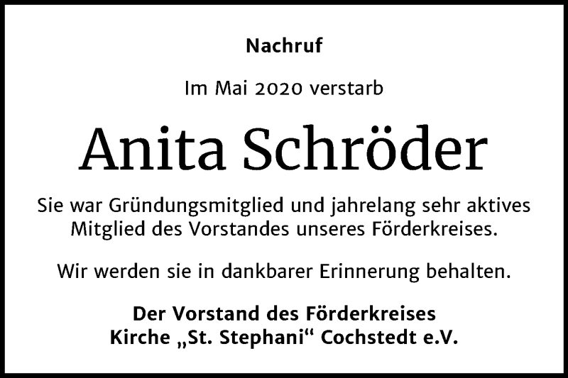 Traueranzeigen Von Anita Schr Der Abschied Nehmen De