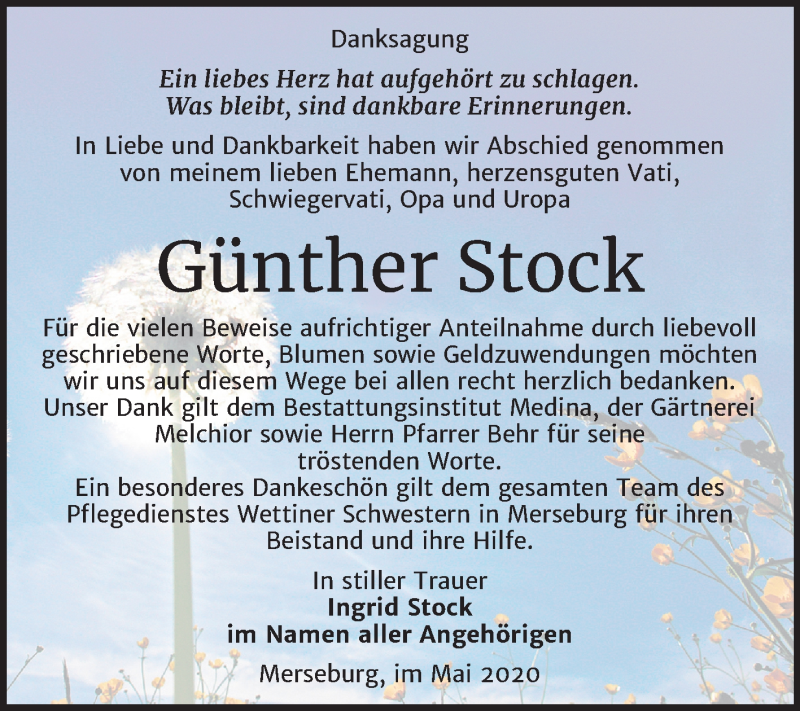 Traueranzeigen Von G Nther Stock Abschied Nehmen De