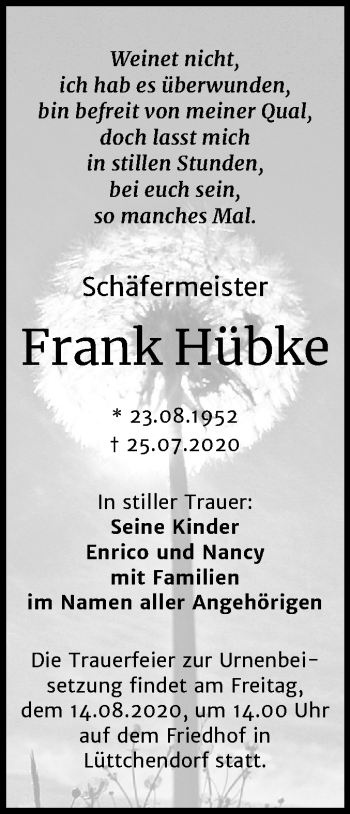 Traueranzeigen von Frank Hübke abschied nehmen de